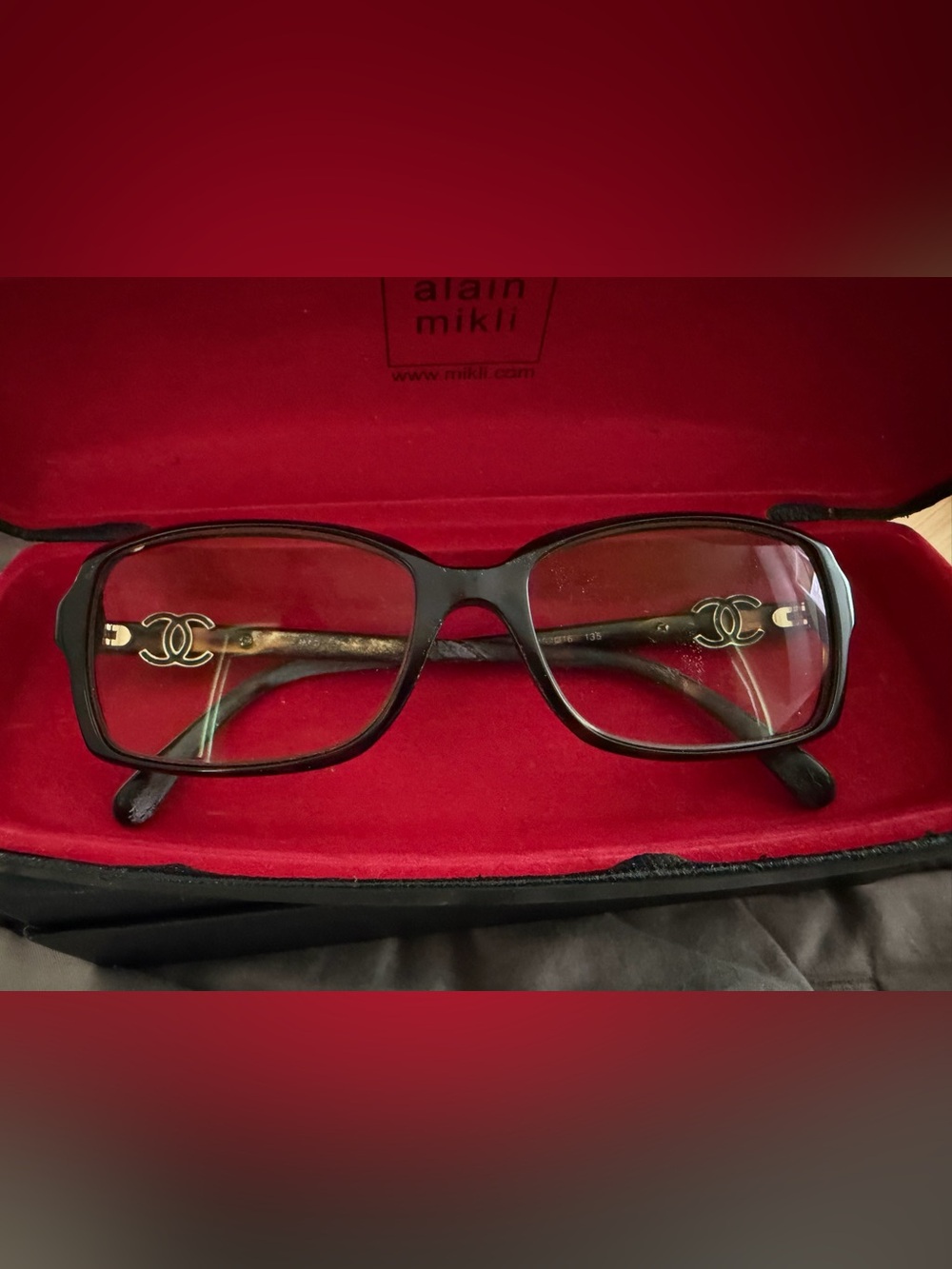 CHANEL Black and Gold Rectangular Women's Eyeglasses